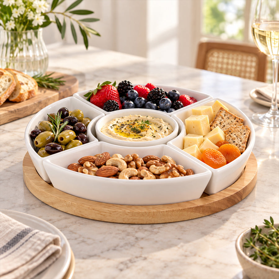 6-Piece Bamboo Lazy Susan Snack Platter Set - 22cm