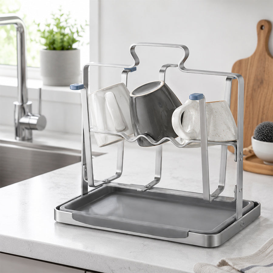 Stainless Steel Cup Drying Rack with Drip Tray for Kitchen Counter