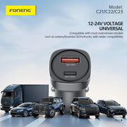 FONENG 30W Dual-Port USB-C & USB-A Zinc Alloy Car Charger