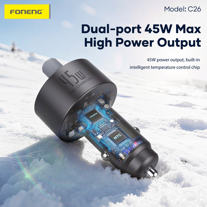 FONENG C26 45W Dual-Port Metal Fast Car Charger