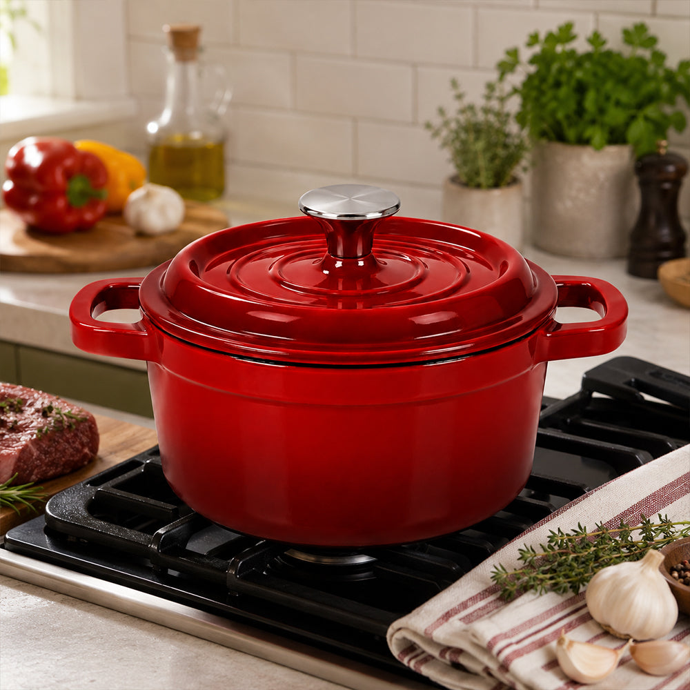 Condere 20cm Red Enamel Cast Iron Pot with Lid