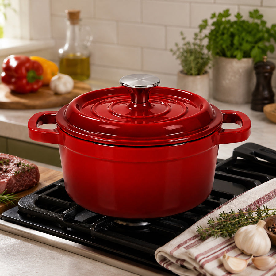 Condere 20cm Red Enamel Cast Iron Pot with Lid