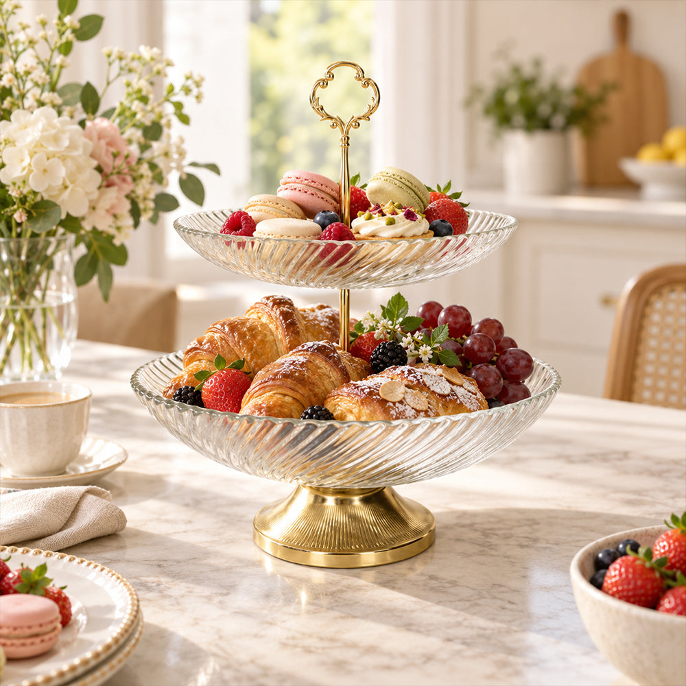 2-Tier Clear Glass Cake & Serving Stand - 28cm