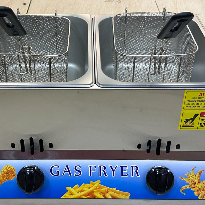 Aruif 12L Stainless Steel Gas Deep Fryer – Double Cylinder Commercial Unit