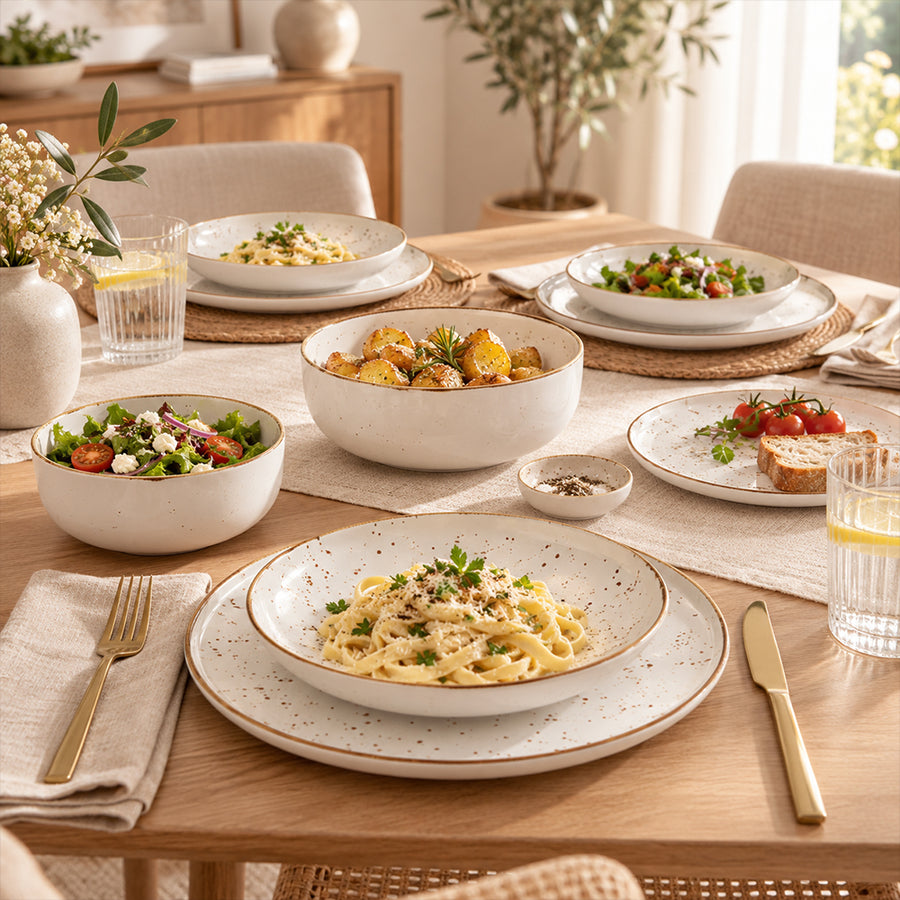 16-Piece Ivory Speckled Porcelain Dinnerware Set