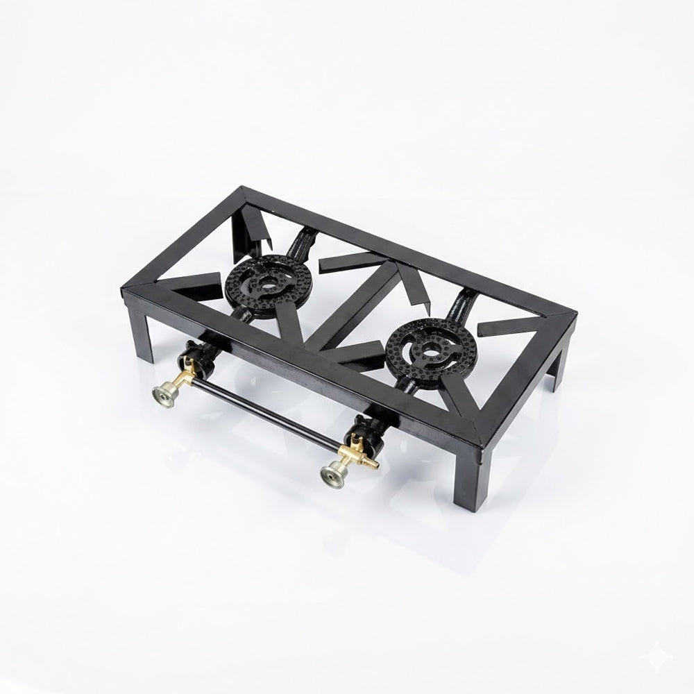 2-Burner Catering Gas Stove with Heavy-Duty Boiling Rings