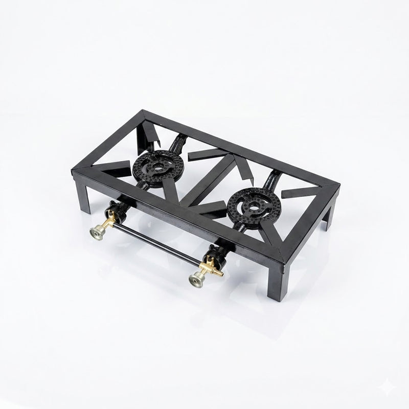 2-Burner Catering Gas Stove with Heavy-Duty Boiling Rings