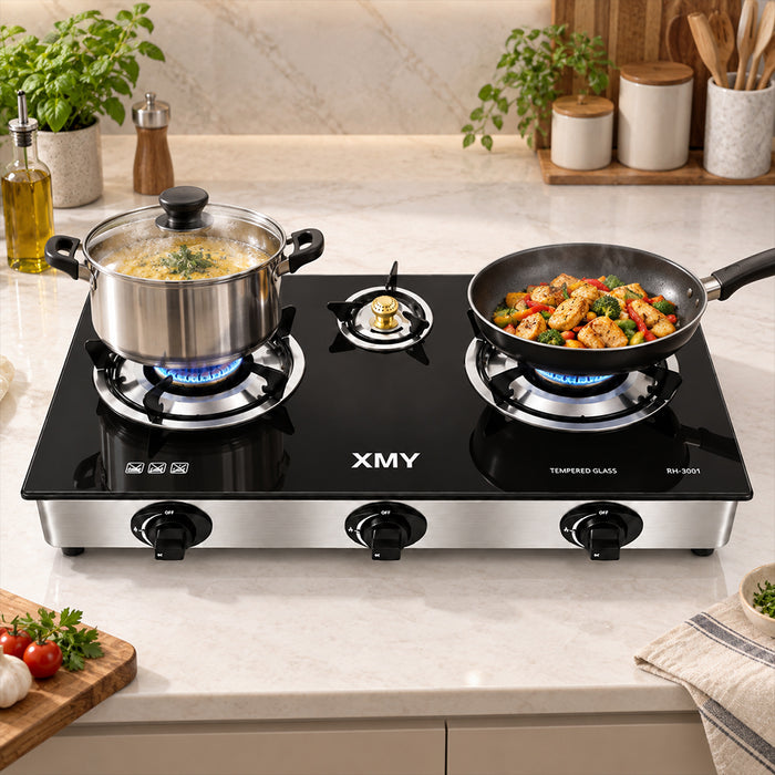 Aruif 3-Burner Tempered Glass Gas Stove