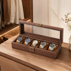 6-Slot Wooden Watch Storage Box with Glass Display Lid