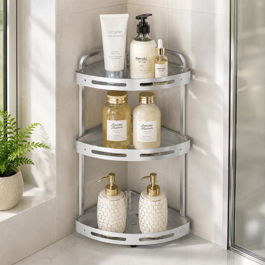 3-Tier Aluminium Corner Shower Bathroom Shelf - Silver