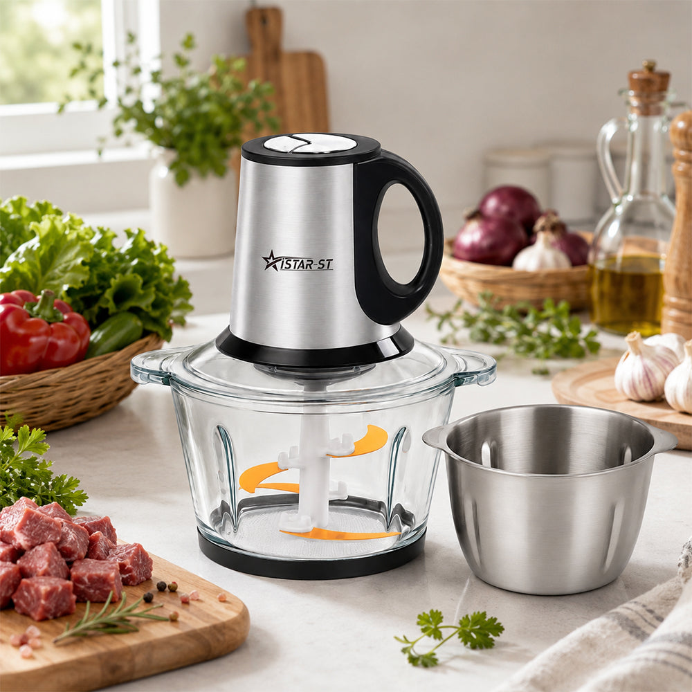 iStar-ST 3L Electric Food Chopper & Meat Grinder with Glass and Stainless Steel Bowls