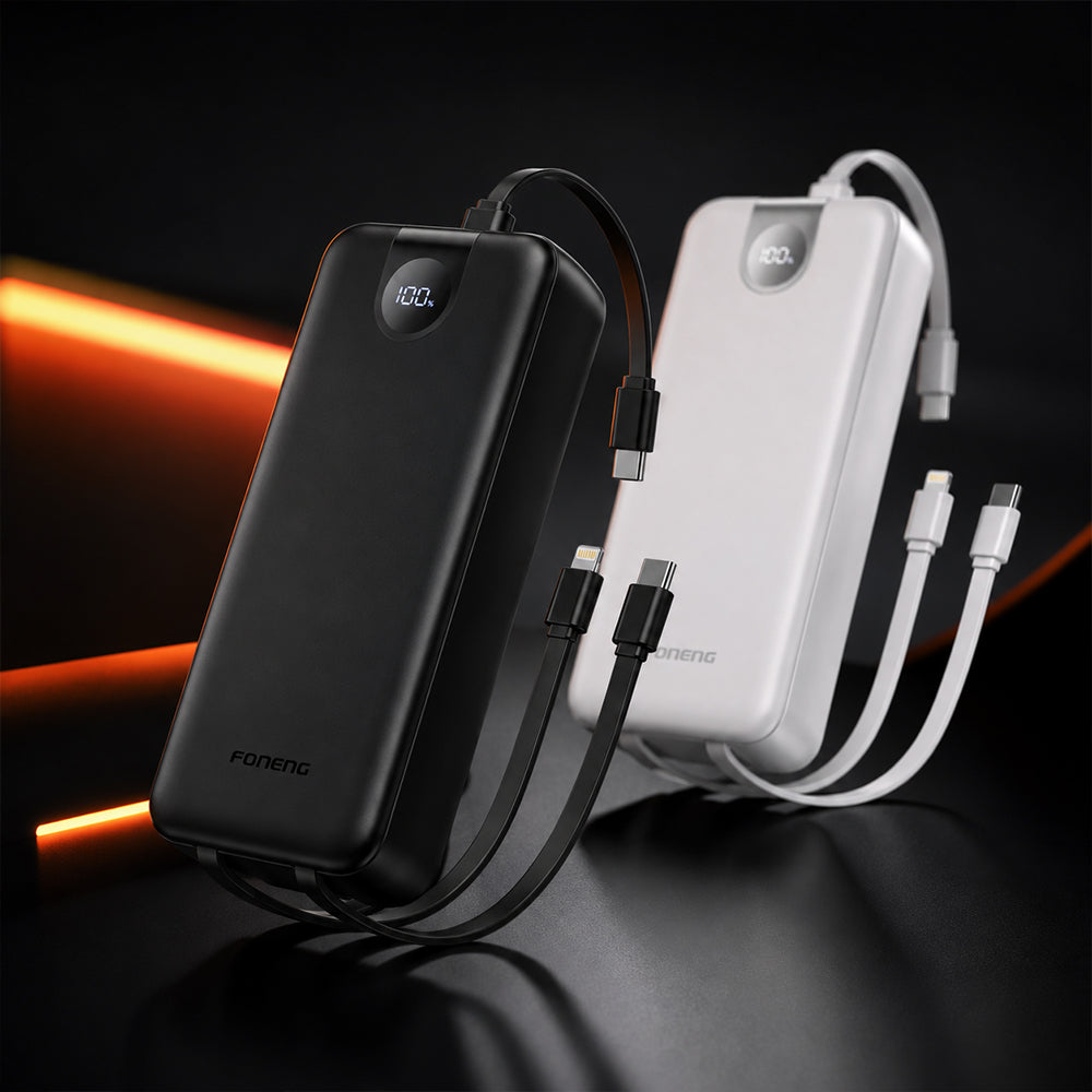 FONENG 20000mAh 22.5W Fast Charging Power Bank with 3 Built-In Cables