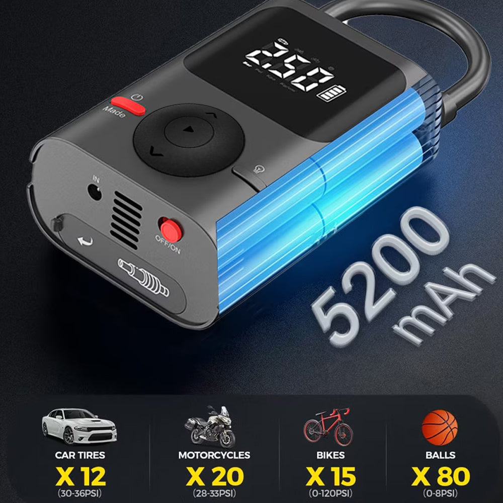 iStar 150 PSI Cordless Digital Air Compressor – 5200mAh Battery & LED Light