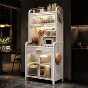5 Layers Kitchen Pantry Cabinet with Microwave Shelf, Drawer & Fluted Doors - 70cm