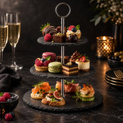 3-Tier Black Stoneware Cake & Dessert Stand - 30cm