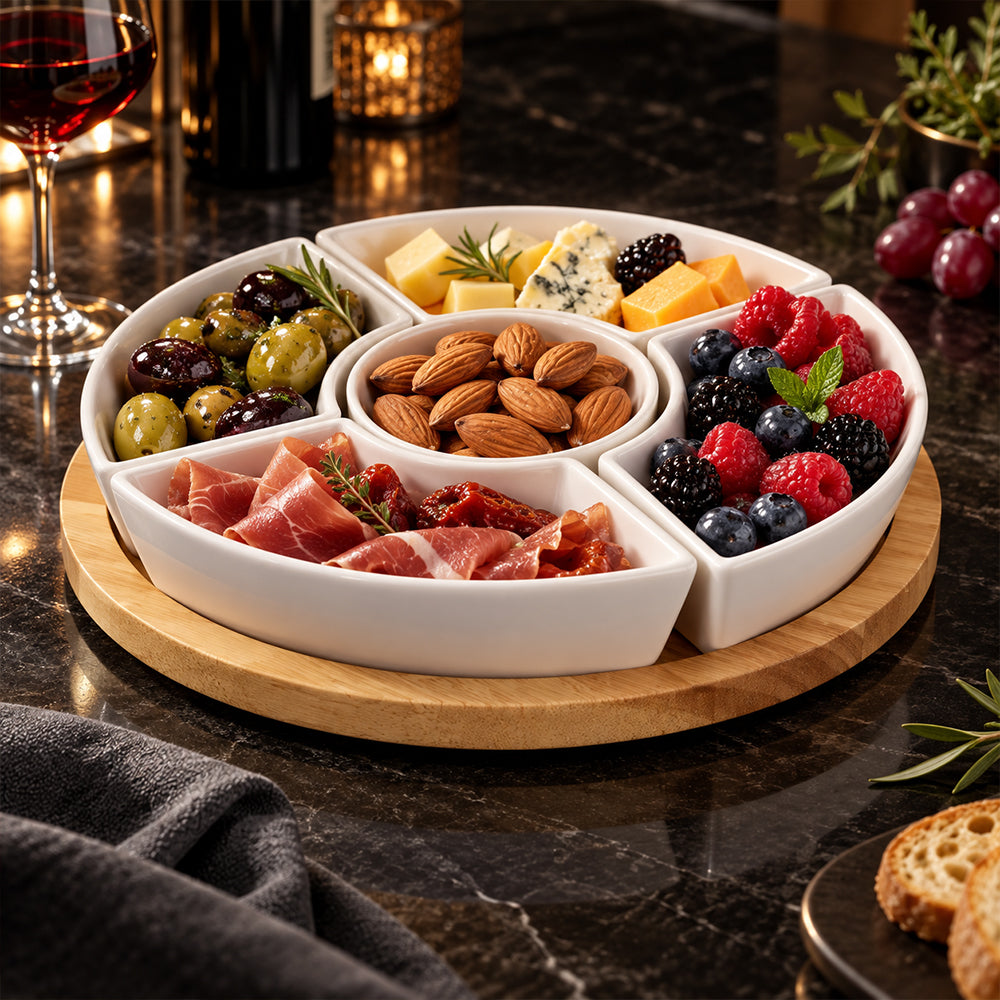 6-Piece Bamboo Lazy Susan Snack Platter Set - 22cm