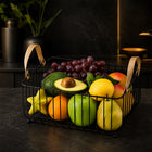 Rectangular Metal Fruit Basket with Wooden Handles - Black