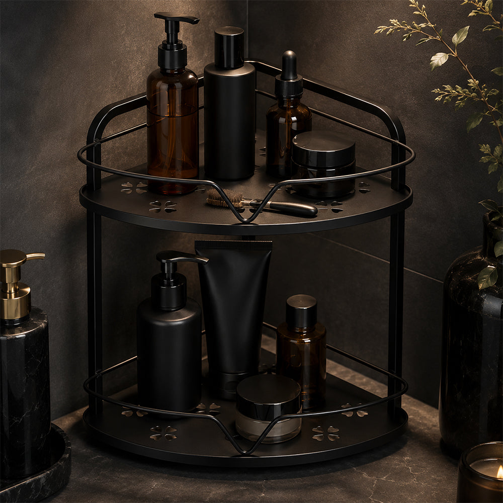 2-Tier Iron Corner Storage Rack Bathroom & Kitchen Organiser - Black