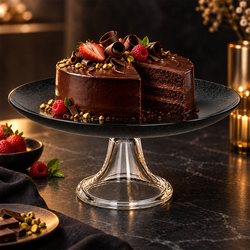 Black Glass Pedestal Cake Stand - 21.9cm