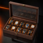 10-Slot Wooden Watch Storage Box with Glass Display Lid