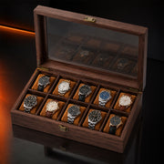 10-Slot Wooden Watch Storage Box with Glass Display Lid