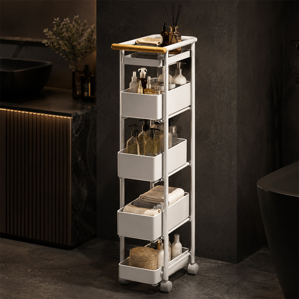 5-Tier Slim  Rolling Storage Trolley with Baskets for Bathroom & Kitchen