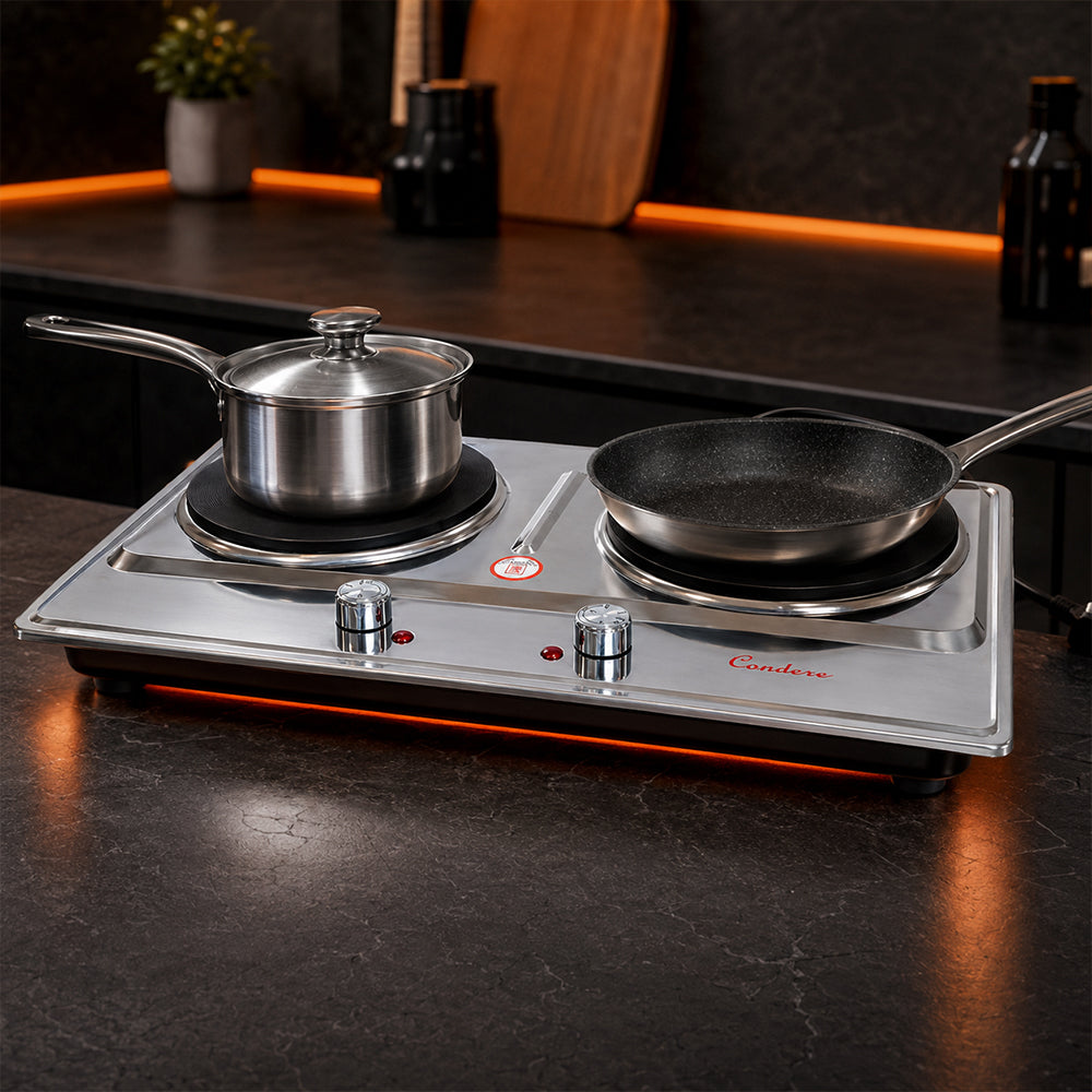 Condere Double Hot Plate Electric Stove with Adjustable Heat Controls