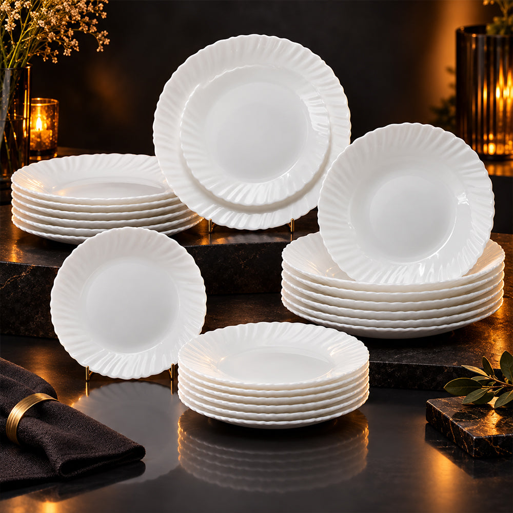 18-Piece White Opal Glass Dinnerware Set