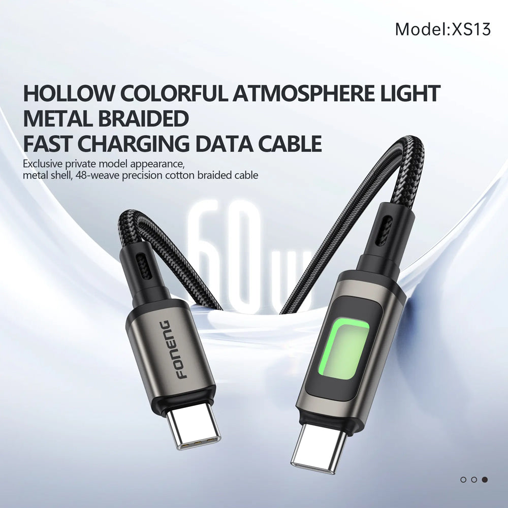 FONENG XS13 1.2m RGB Light Braided Fast Charging Cable 60W / PD27W