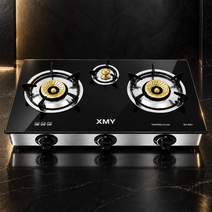 Aruif 3-Burner Tempered Glass Gas Stove