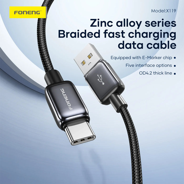 FONENG X119 1m Zinc Alloy Braided Fast Charging Cable