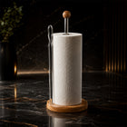 Wooden Countertop Paper Towel Holder with Chrome Rod & Side Support