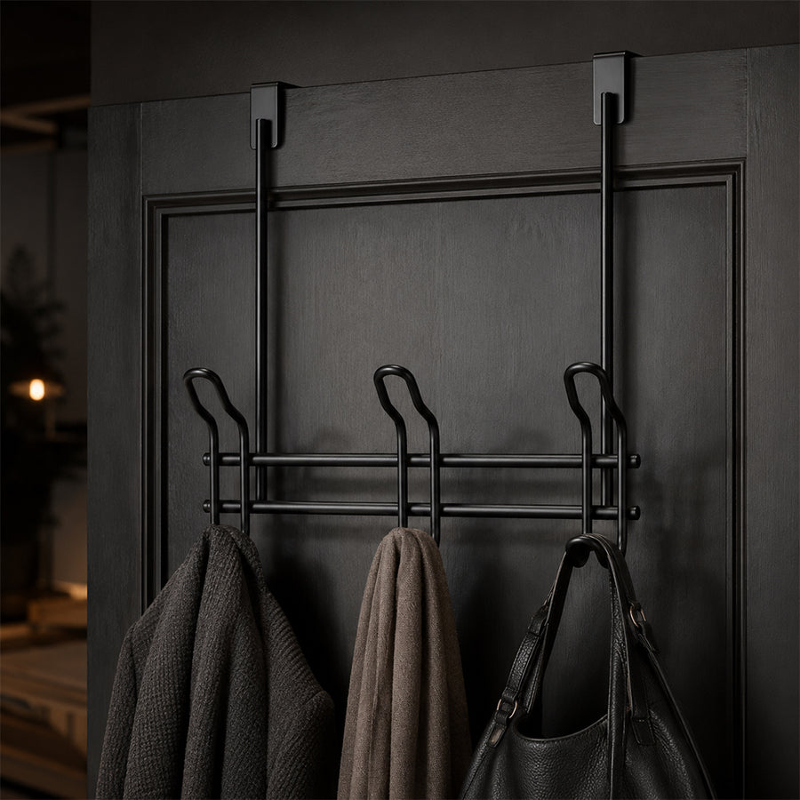 3 Double Hooks Over-the-Door Iron Hanger Rack - Black
