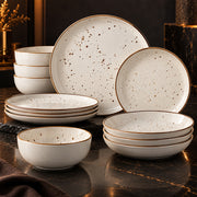 16-Piece Ivory Speckled Porcelain Dinnerware Set