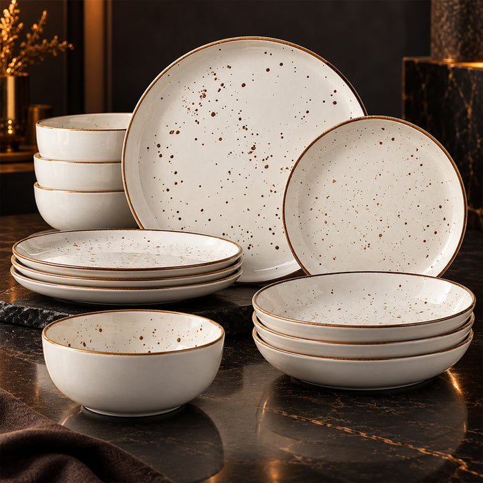 16-Piece Ivory Speckled Porcelain Dinnerware Set