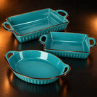 3-Piece Turquoise Ceramic Casserole Bakeware Set
