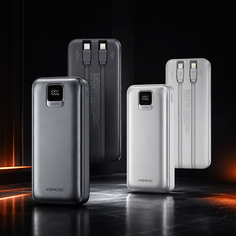 FONENG 20000mAh 22.5W Fast Charging Power Bank with 2 Built-In Cables