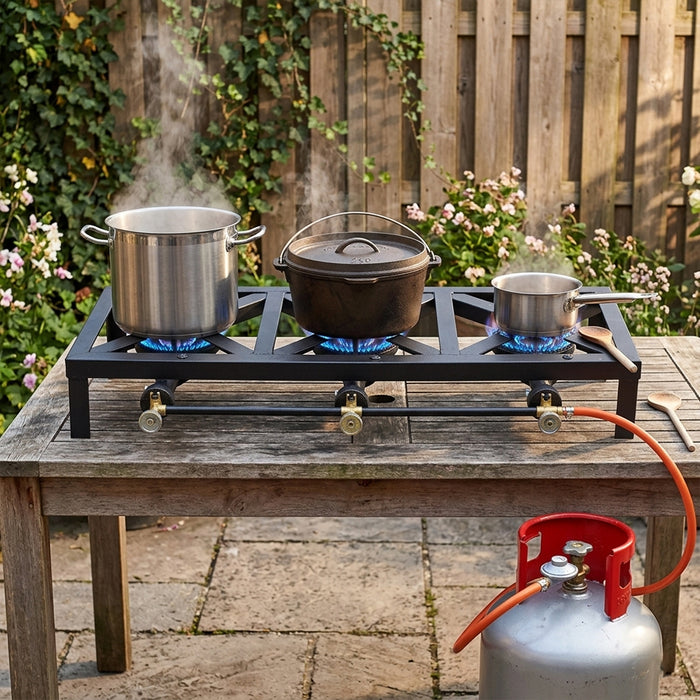 3-Burner Catering Gas Stove with Heavy-Duty Boiling Rings