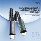 FONENG 1.2m Metal Head Green Light Braided Charging Cable