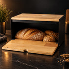 Stainless Steel Bread Bin with Wooden Lid 35.6cm