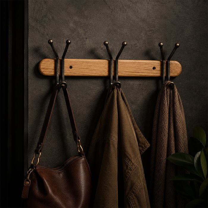 Wood & Iron 3-Hook Wall Coat Rack for Keys, Bags & Towels
