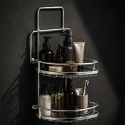 2-Tier Hanging Steel Bathroom Organizer Shower Caddy - Silver