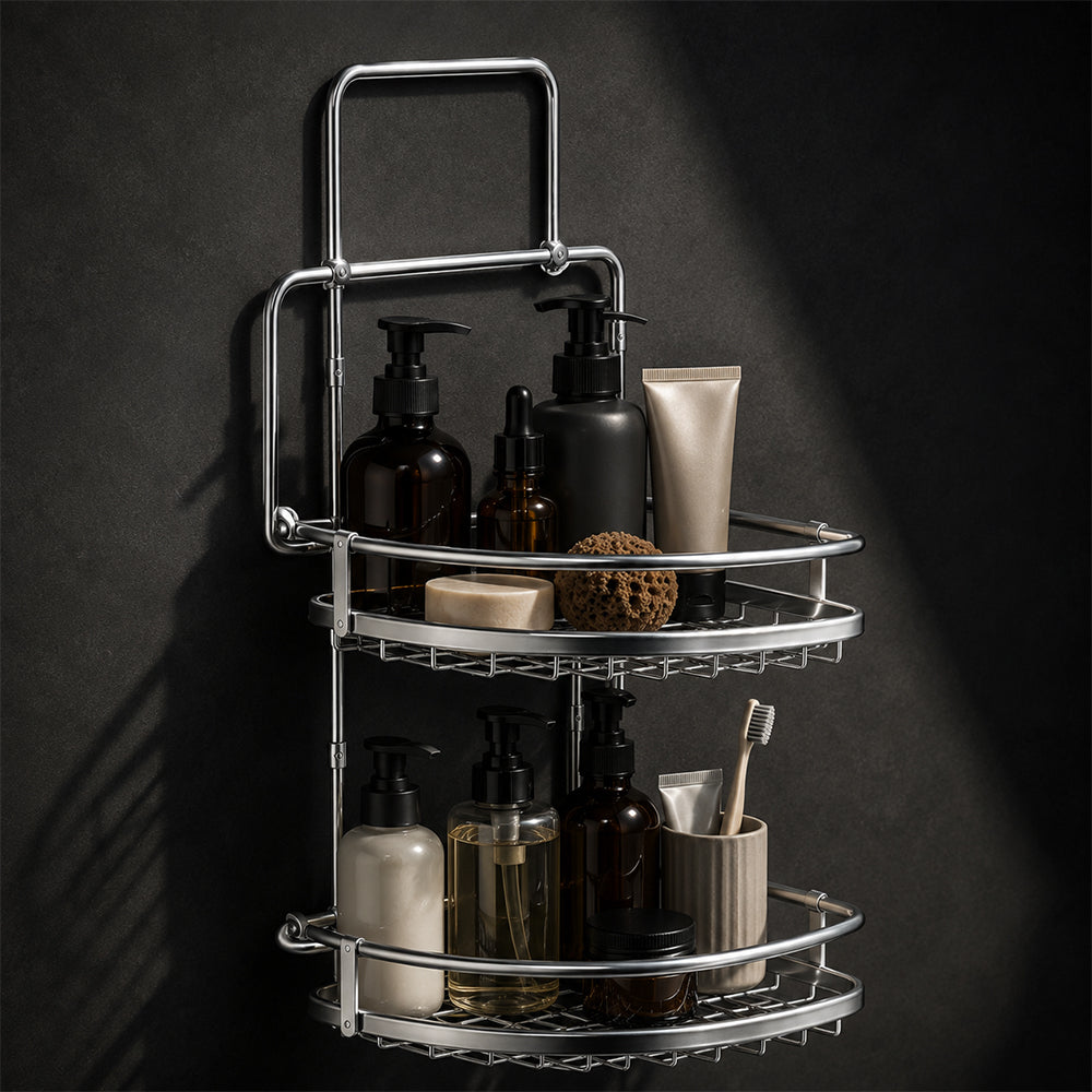 2-Tier Hanging Steel Bathroom Organizer Shower Caddy - Silver