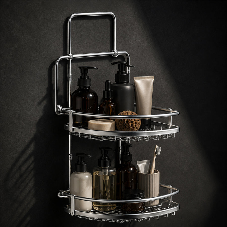 2-Tier Hanging Steel Bathroom Organizer Shower Caddy - Silver