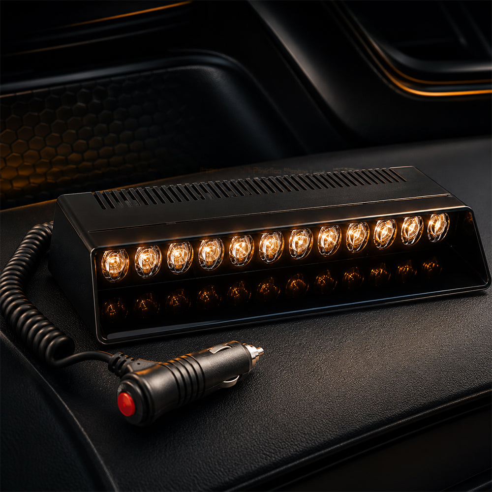 12 LED Multifunctional Dashboard Strobe Warning Light for Cars - Black