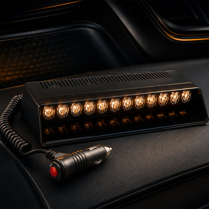 12 LED Multifunctional Dashboard Strobe Warning Light for Cars - Black
