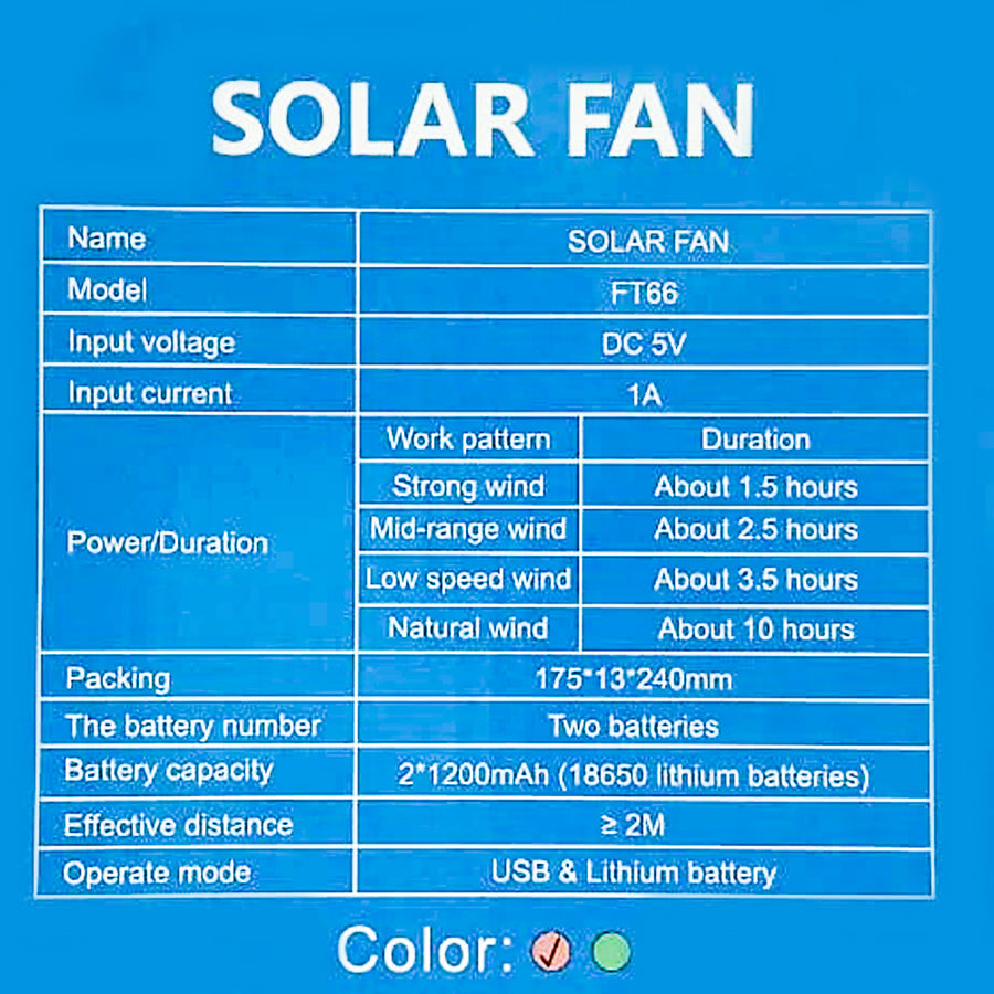 FUSSION Portable Solar Fan FT66 – 5.5V | 1.6W
