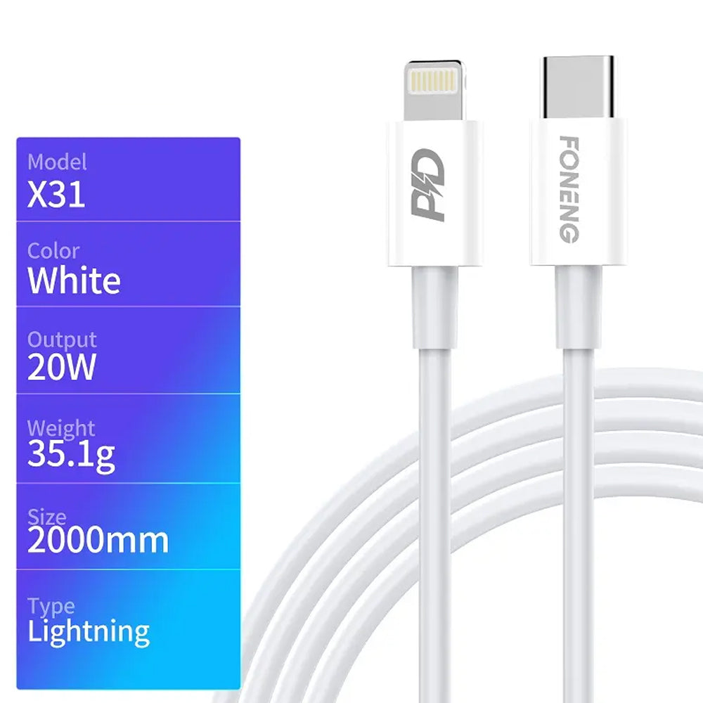 FONENG 2m 20W Type-C to Lightning PD Fast Charging Cable