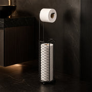 Freestanding Toilet Paper Holder with Storage Basket - Black