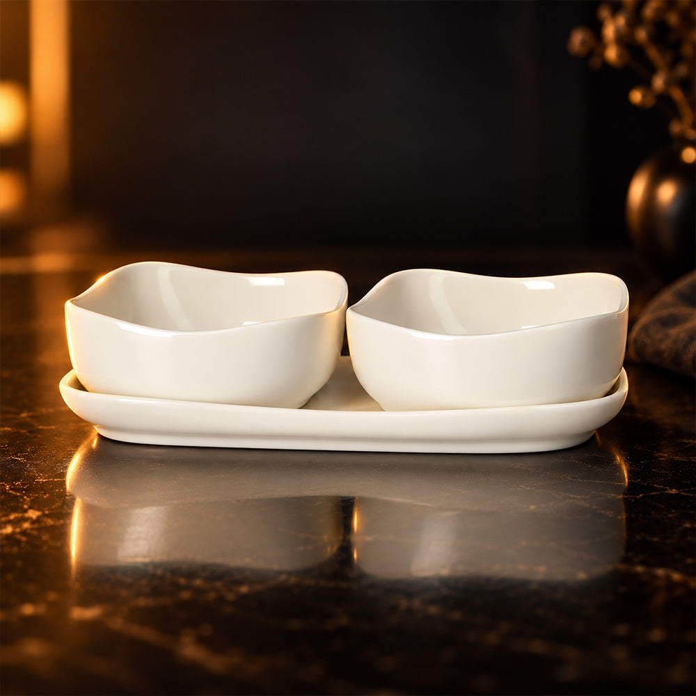 3-Piece White Porcelain Serving Tray Set